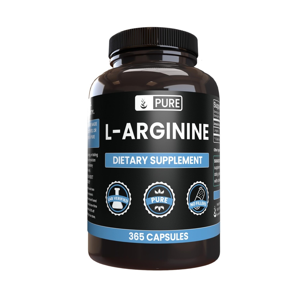 Pure Original Ingredients L-Arginine (365 Capsules) No Magnesium Or Rice Fillers, Always Pure, Lab Verified