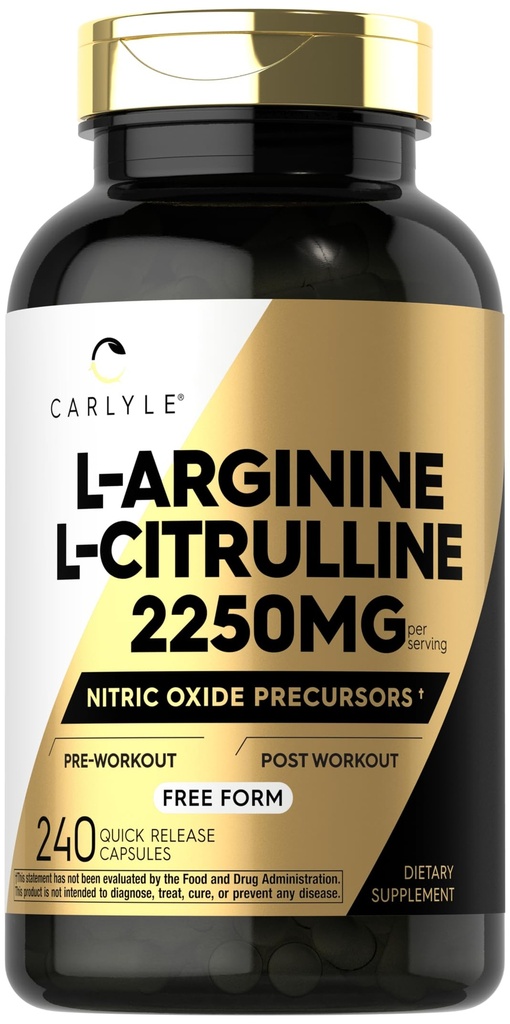 Carlyle L-Arginine L-Citrulline Supplément de 2250mg de 240 capsules en poudre