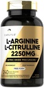 Carlyle L-Arginine L-Citrulline Supplément de 2250mg de 240 capsules en poudre