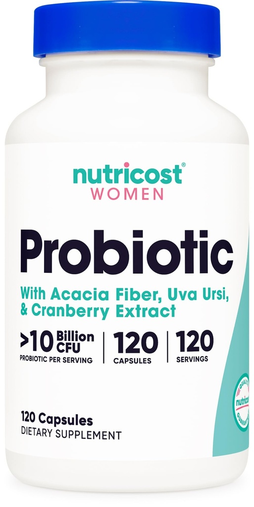 Nutricost Probiotique pour femmes 10 milliards CFU, 120 capsules - Complexe avec fibre d'acacia, Uva Ursi et extrait de canneberge, sans OGM et sans gluten