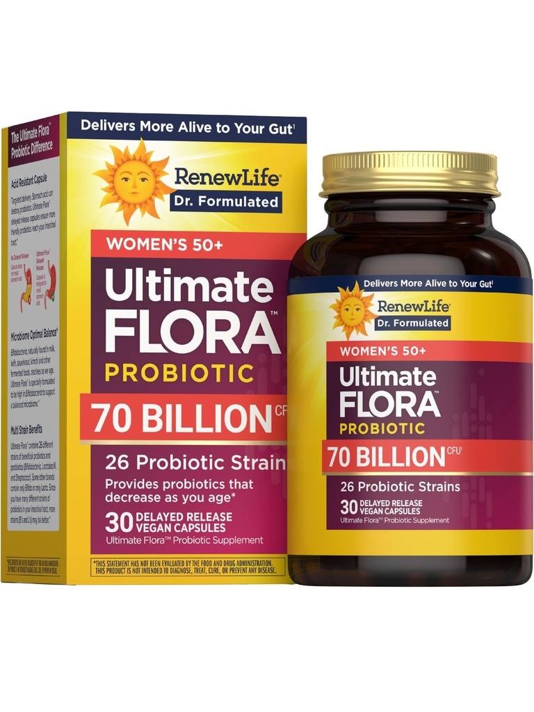 Renouveler la vie Ultimate Flora Probiotiques pour les femmes 50+ 70 Million CFU Release Retarded Capsules Vaginales