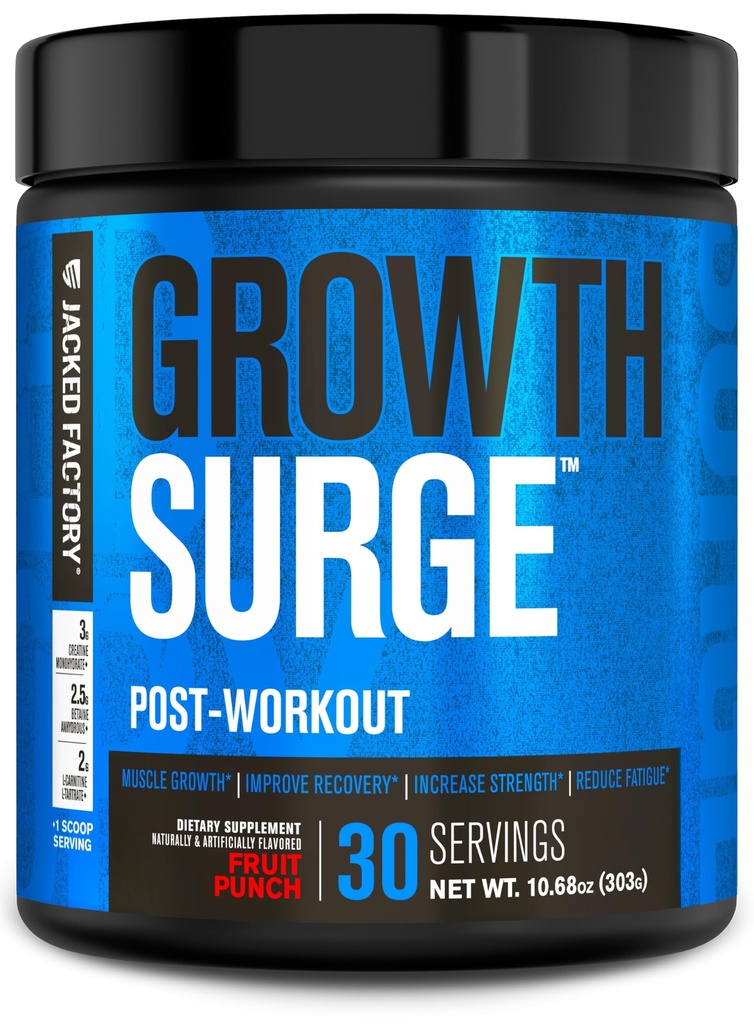 Suspension de croissance de l'usine Jacked Creatine après l'entraînement w/L-Carnitine - Constructeur de muscles quotidien et supplément de récupération avec la créatine monohydratée, bêtaine, L-Carnitine L-Tartrate - 30 portions, punch fruit