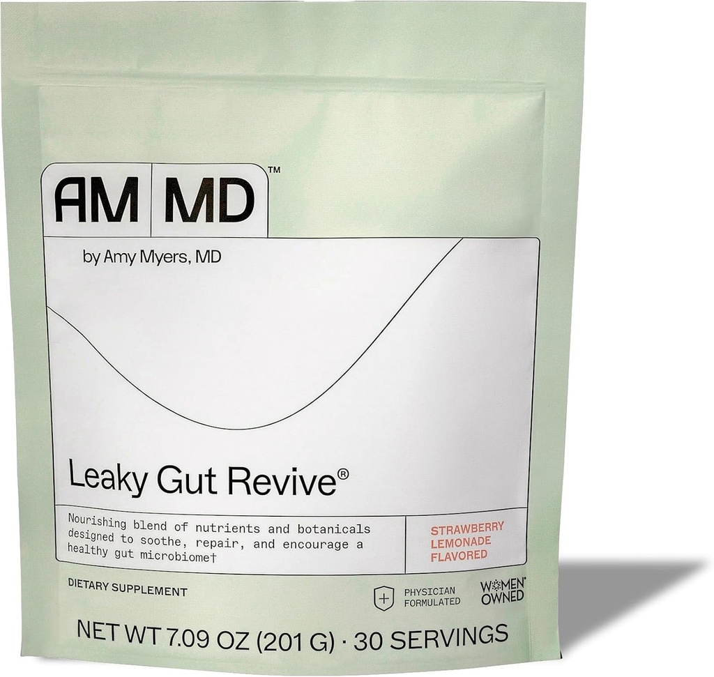 Amy Myers MD Leaky Gut Revive - Sans gluten et sans lait - Blend botanique pour le soutien de la gourde saine - GI Health Support with Prebiotic Fiber - Strawberry Lemonade, 7,09 oz (30 portions)