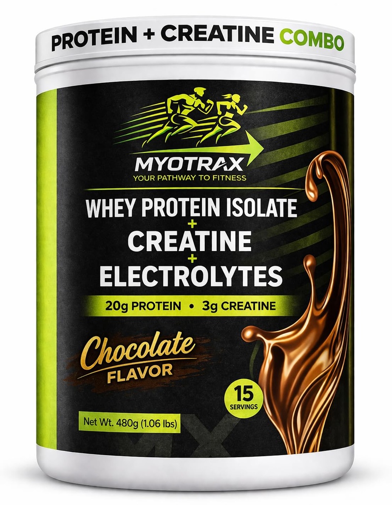 Poudre de protéines et de créatine Combo: Poudre de protéines Isolées de lactosérum avec de la créatine et des électrolytes – 20g de protéines, 3g de créatine monohydratée – sans sucre, sans kéto – chocolat – 15 portions
