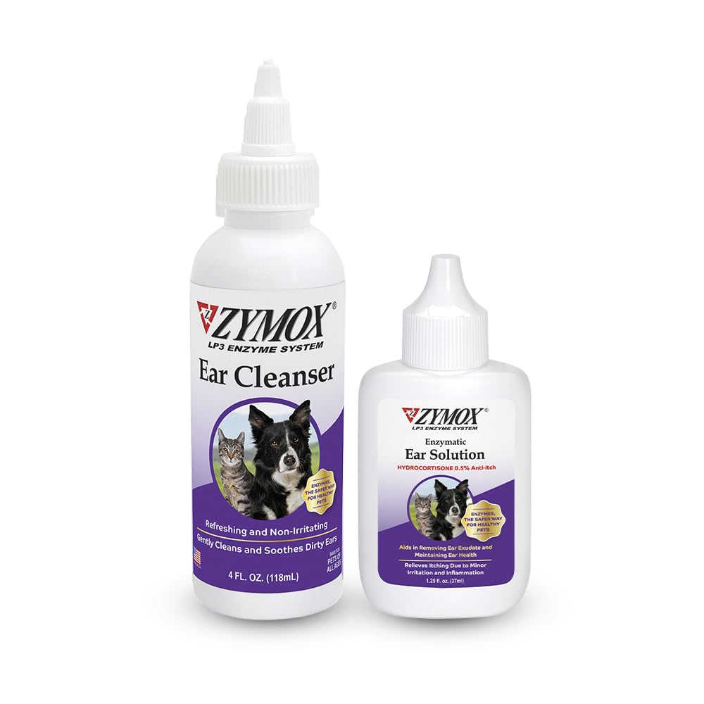 Pet King Marques ZYMOX Solution d'oreille avec 0,5% Hydrocortisone et kit nettoyant d'oreille