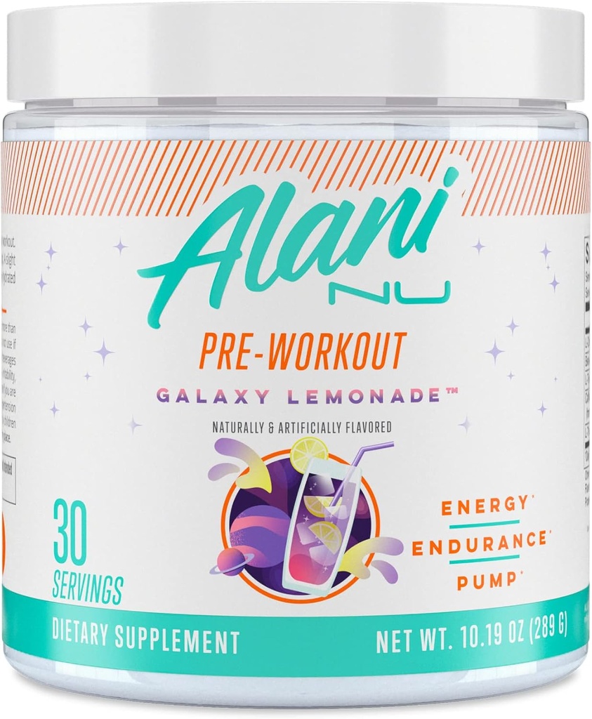 Alani Nu Pre Workout Poudre GLAXAY Cimonade, Amino Energy Boost, Supplément d'endurance, Sans sucre, 200mg Caféine, L-Theanine, Beta-Alanine, L-Citrulline, 30 portions