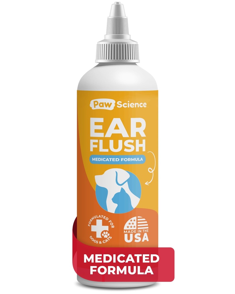 Paw Science Nettoyeur d'oreilles pour chiens - Traitement de l'infection à l'oreille des chats et des chiens - Solution de lavage, de flush et de nettoyage médicamentée pour les chiens et les chats - Réparation pour le soulagement des levures démangeaisons