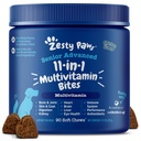 Zesty Paws Senior Dog Multivitamin Treats - Glucosamine pour chiens + enzymes digestives et probiotiques - Vitamines et suppléments sans grains pour chiens pour la peau et le manteau + poulet de santé immunitaire - avancé - 90ct