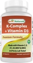 Meilleur complexe K naturel avec K1 (Phytonadione 1500 mcg + K2 comme Ménaquinone 100 mcg + K2 comme MK-4 1000 mcg) + D3 + VIT. C - 90 comprimés - Fabriqués aux États-Unis