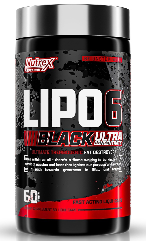 Nutrex Research Lipo-6 Black Ultra Concentrate , supplément thermogénique énergétique brûleur de graisse, augmenter la perte de poids, l'énergie et la concentration intense , Capsule , 60Conte