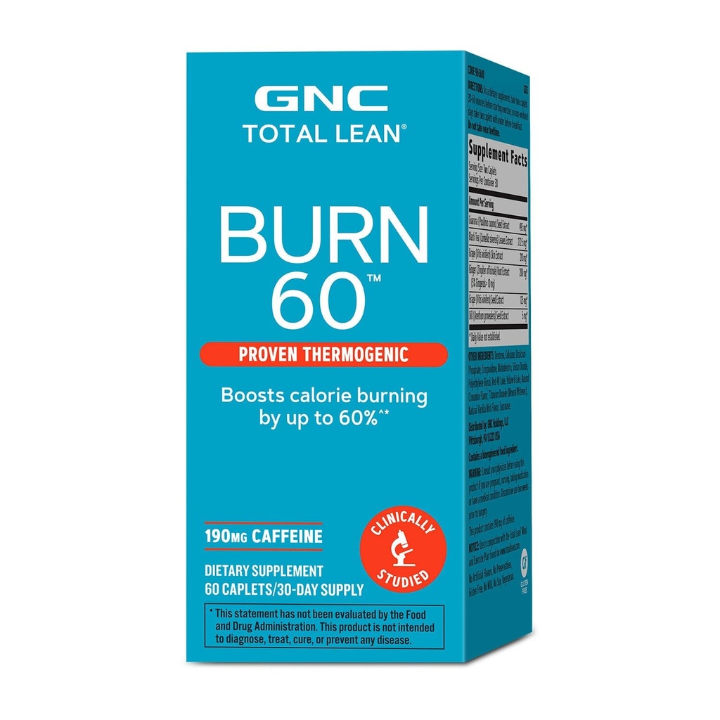 GNC Total Lean Burn 60, Formule thermogénique éprouvée cliniquement, 30 portions