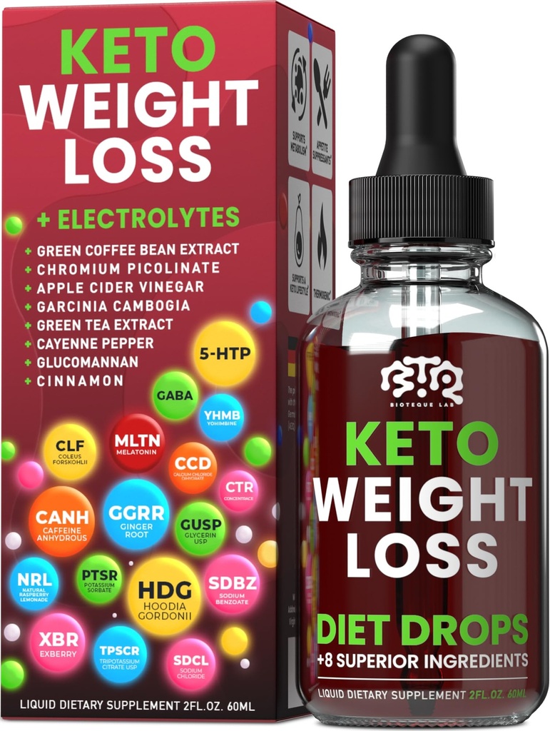 Keto perte de poids Diète gouttes, Suppresseur d'appétit naturel, brûleur de graisse pour les femmes et les hommes avec cidre de pomme, Extrait de café vert, cannelle, Cayenne Pepper Metabolism Booster