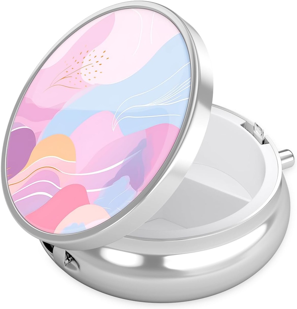 Boîte à pilules Nipichsha, petit étui à pilules pour la Purse & Pocket, Mignon organisateur de médecine de voyage, porte-conteneur de médicaments portables pour contenir des vitamines, médicaments, huile de poisson et supplément, A02-Art Style Pattern