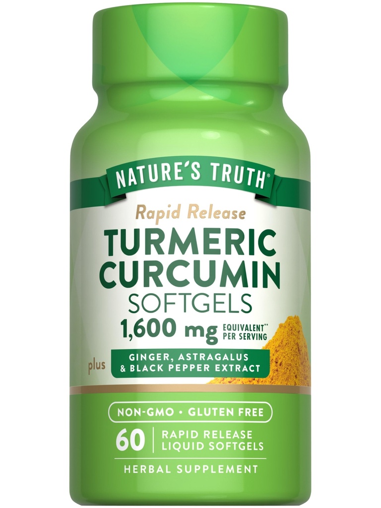Nature's Truth Curcumin Complex Turmeric 60 Softgels avec Ginger, Astragalus et extrait de poivre noir.