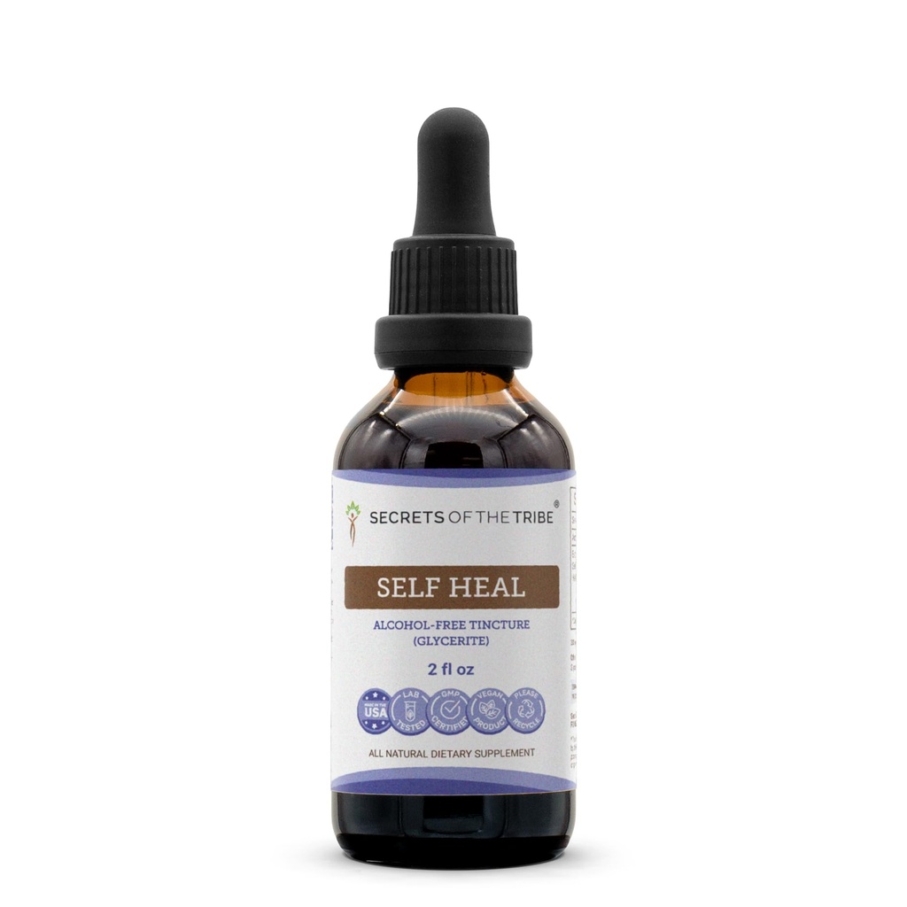 Secrets de la tribu Self Heal Extract liquide sans alcool, Self Heal (Heal All, Prunella Vulgaris) Herbe séchée (2 FL OZ)