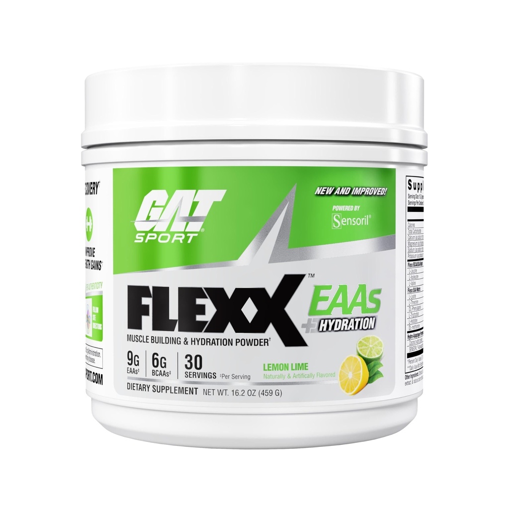 GAT SPORT FLEXX EAA – Nouveau et amélioré 9g EAA + Ashwagandha , Récupération musculaire et hydratation , 3ème partie testée , 30 portions (Lemon Lime)