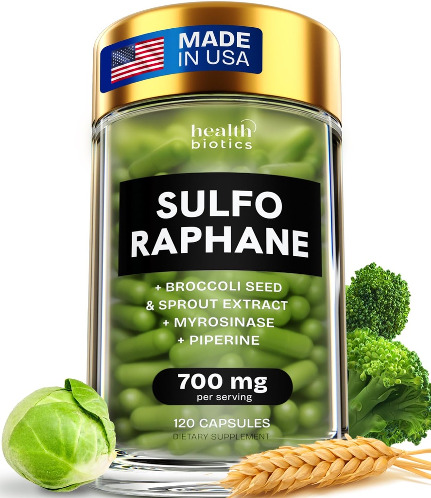 Sulforaphane Supplement Organic Broccoli Sprouts | Stabilized Sulforaphane from Broccoli Florets & Seeds | Organic Sulfur Supplements 120 Pills | 1 Pack