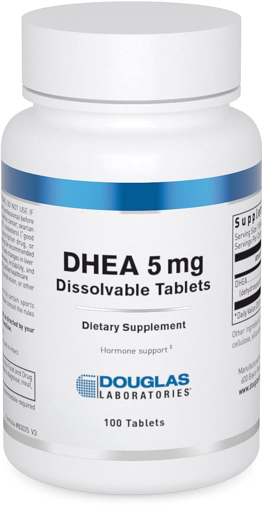 Douglas Laboratories DHEA 5 mg Comprimés dissolvables - soutient l'équilibre hormonal, l'immunité, le cerveau, la santé osseuse et le métabolisme* - Non-OGM - 100 comprimés