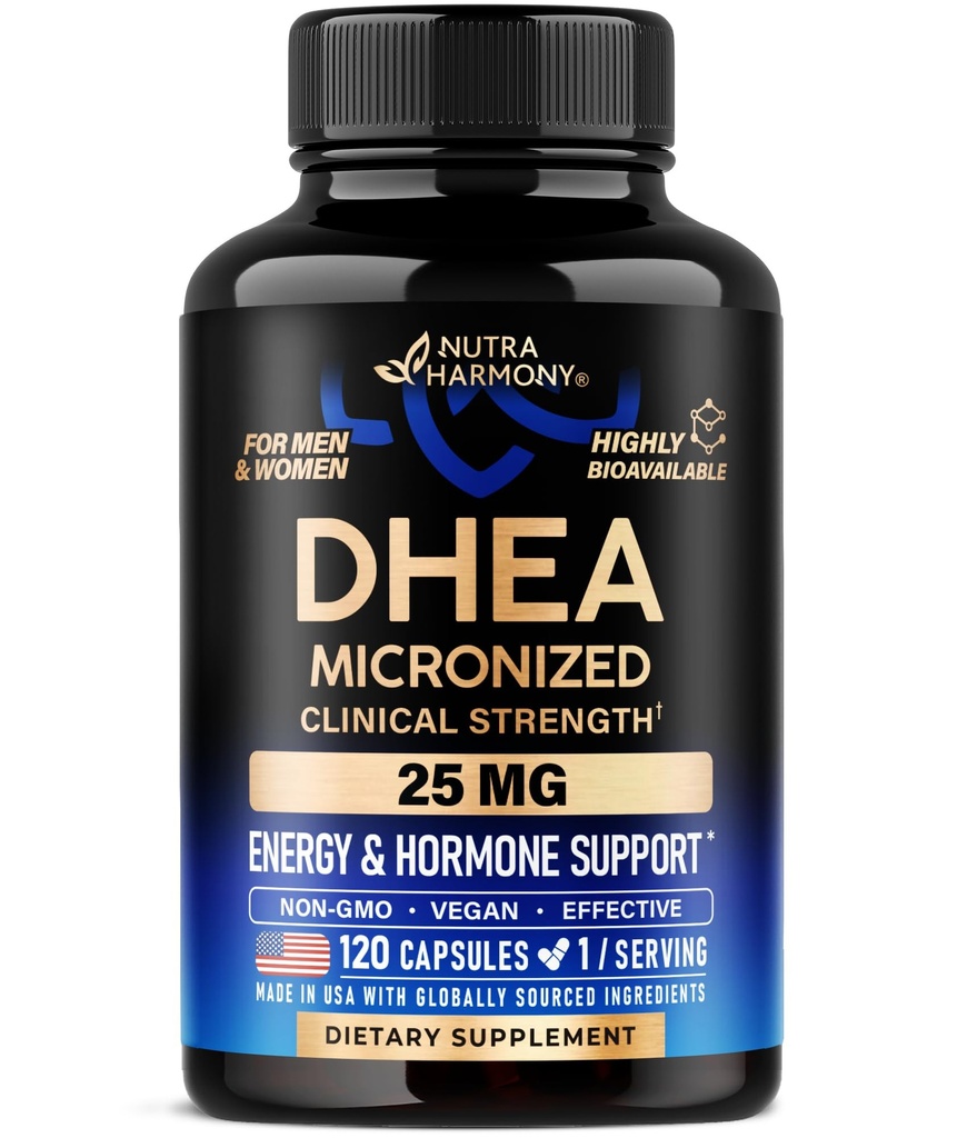DHEA 25mg - Supplément micronisé DHEA pour les femmes et les hommes - Force prouvée cliniquement et biodisponible - Vieillissement en santé, équilibre hormonal et soutien du niveau d'énergie - Vegan & NON-GMO - Fabriqué aux États-Unis, 120 capsules
