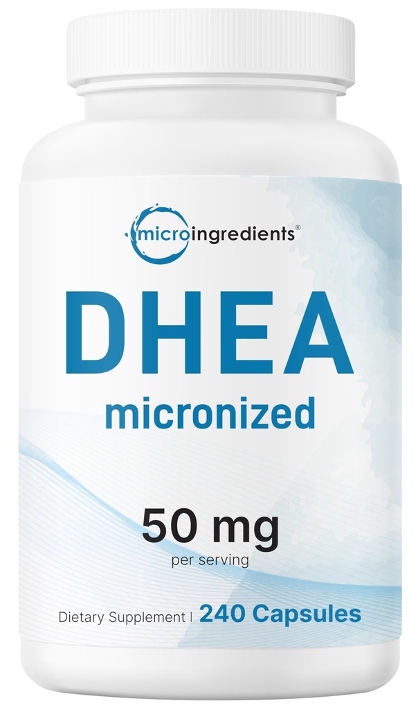 Micro-ingrédients DHEA 50 mg par portion, 240 Capsules.com Supplément DHEA micronisé pour les femmes et les hommes.
