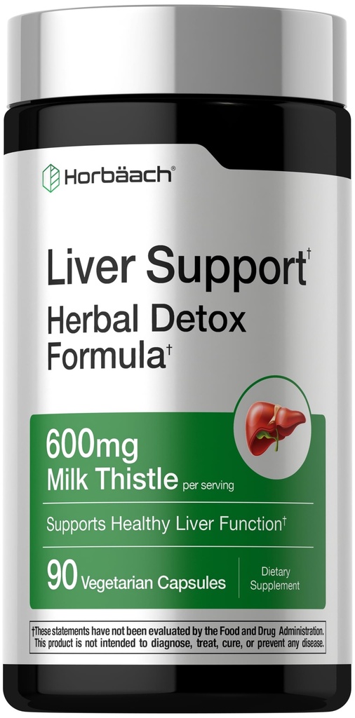 Horbäach Soutien du foie de 600 mg Thistle de lait de 90 capsules végétariennes Formule de désintoxication à base de plantes
