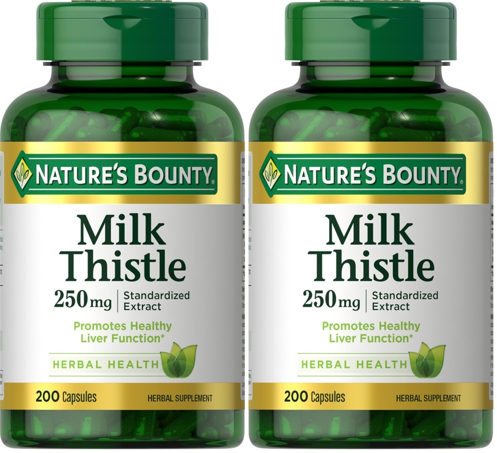 Capsules de chardon de lait de la nature, traditionnellement utilisées pour la santé du foie, supplément à base de plantes, 250 mg par portion, 200 Nombre (paquet de 2)