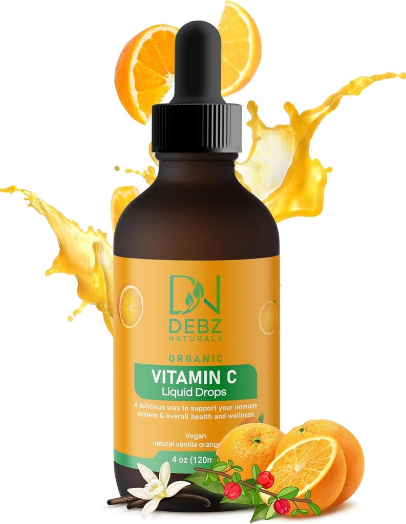 Gouttes de vitamine C liquide organique - Supplément de soutien immunitaire - Vegan - Fabriqué aux États-Unis - 4 oz - Pratique - Dégustation