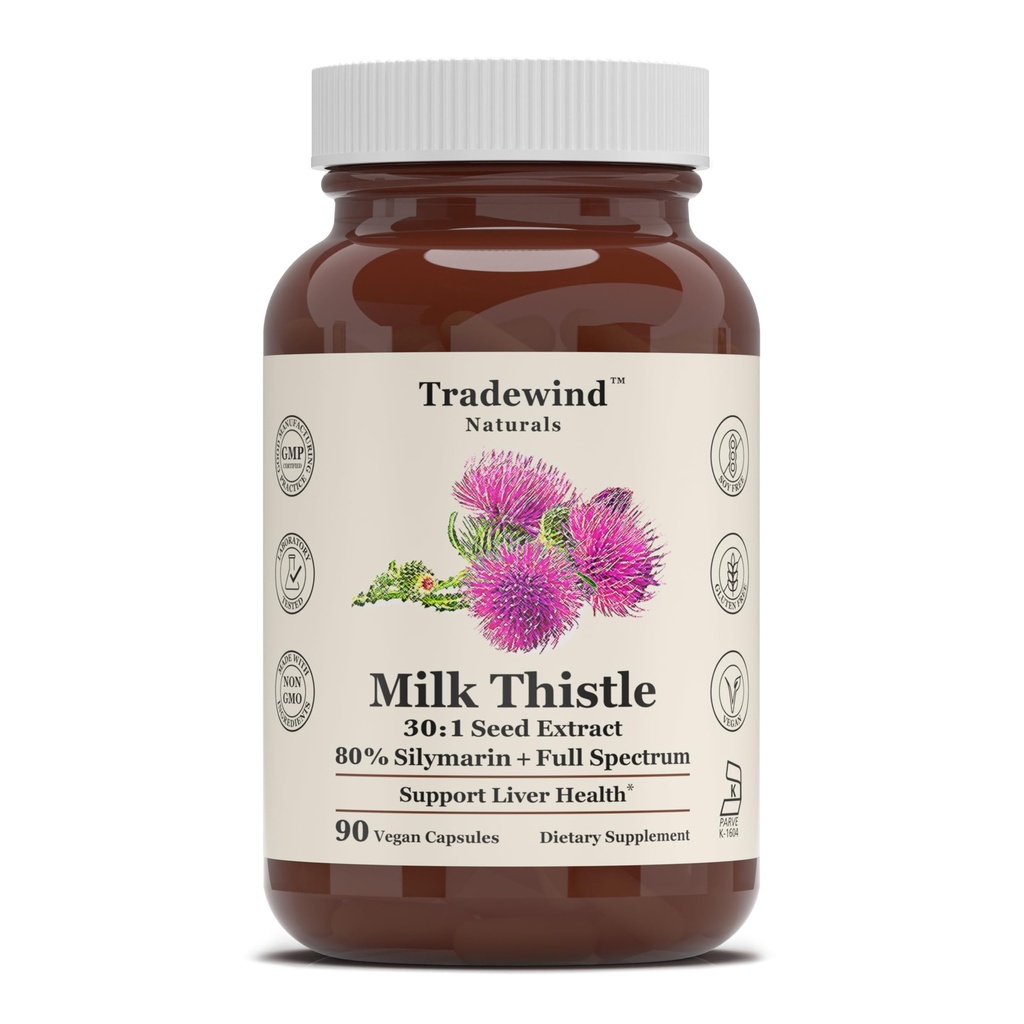 Supplément de chardon de lait – Standardisé à 80% Silymarin – Pure, Vegan, Non-OGM, Kosher – 90 Capsules Vegan