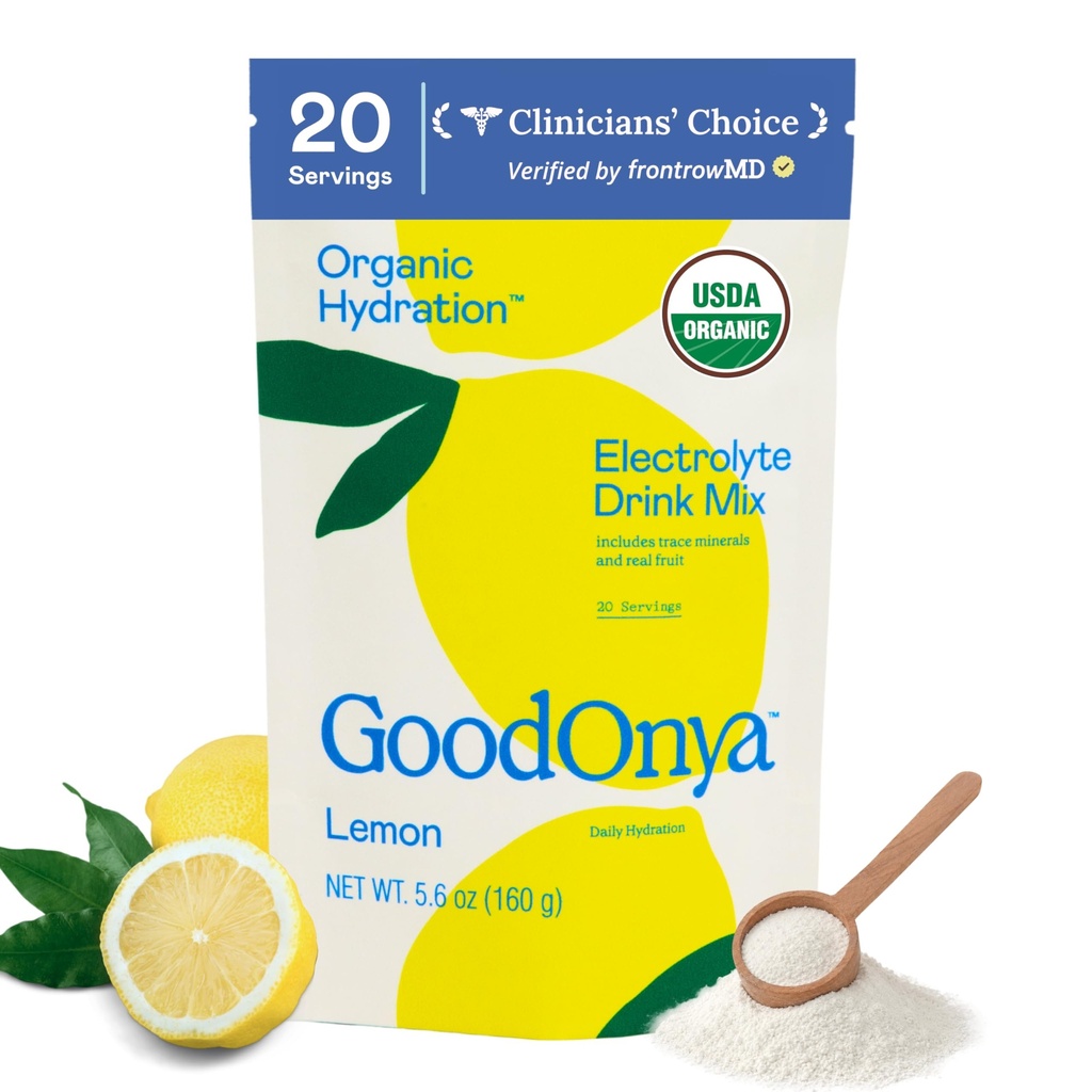 GOODONYA Mélange de boissons électrolytes d'hydratation biologique, poudre d'hydratation biologique certifiée, non-OGM, sans glyphosate biocoché, faible teneur en sucre, saveur de citron, pas de saveurs artificielles, 20 portions