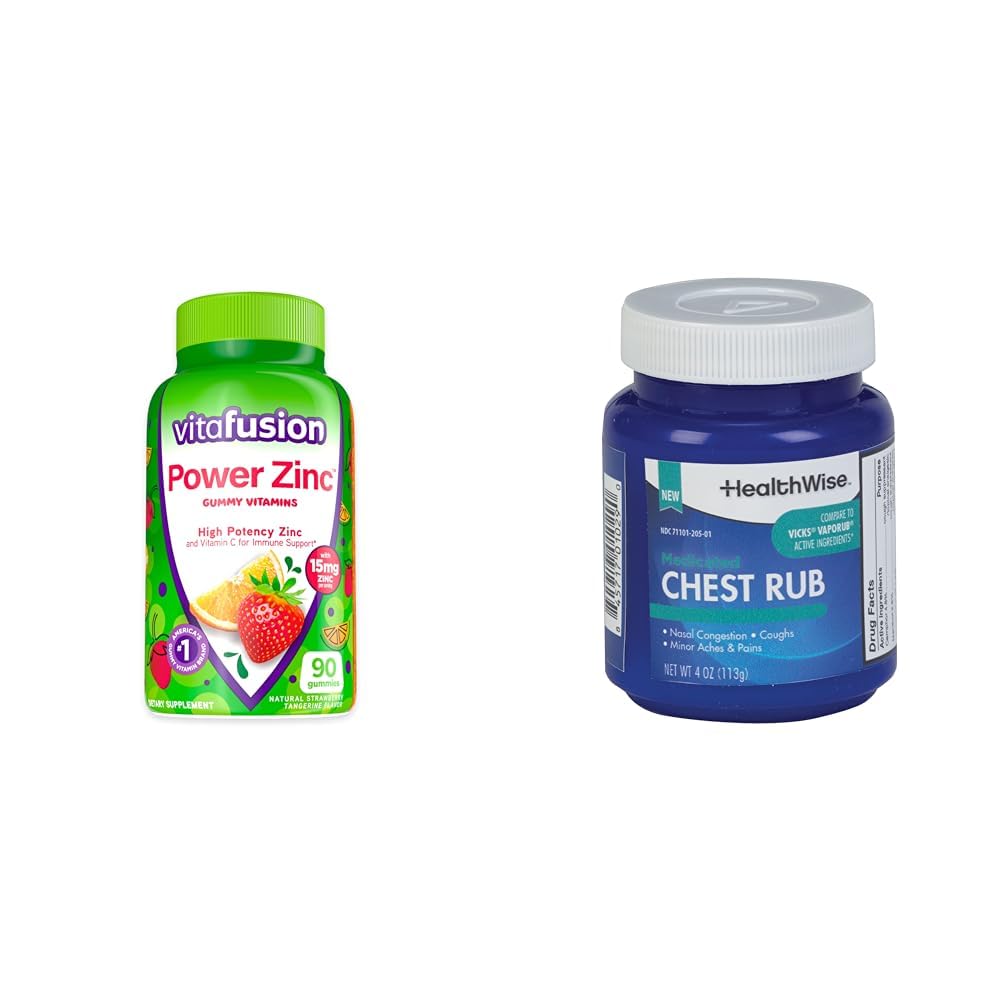 Vitafusion Power Zinc Gummy Vitamines, Strawberry Tangerine Aromatisé Immune Support (1), 90 Comte & SantéWise Rube de poitrine médicamentée, 4 oz