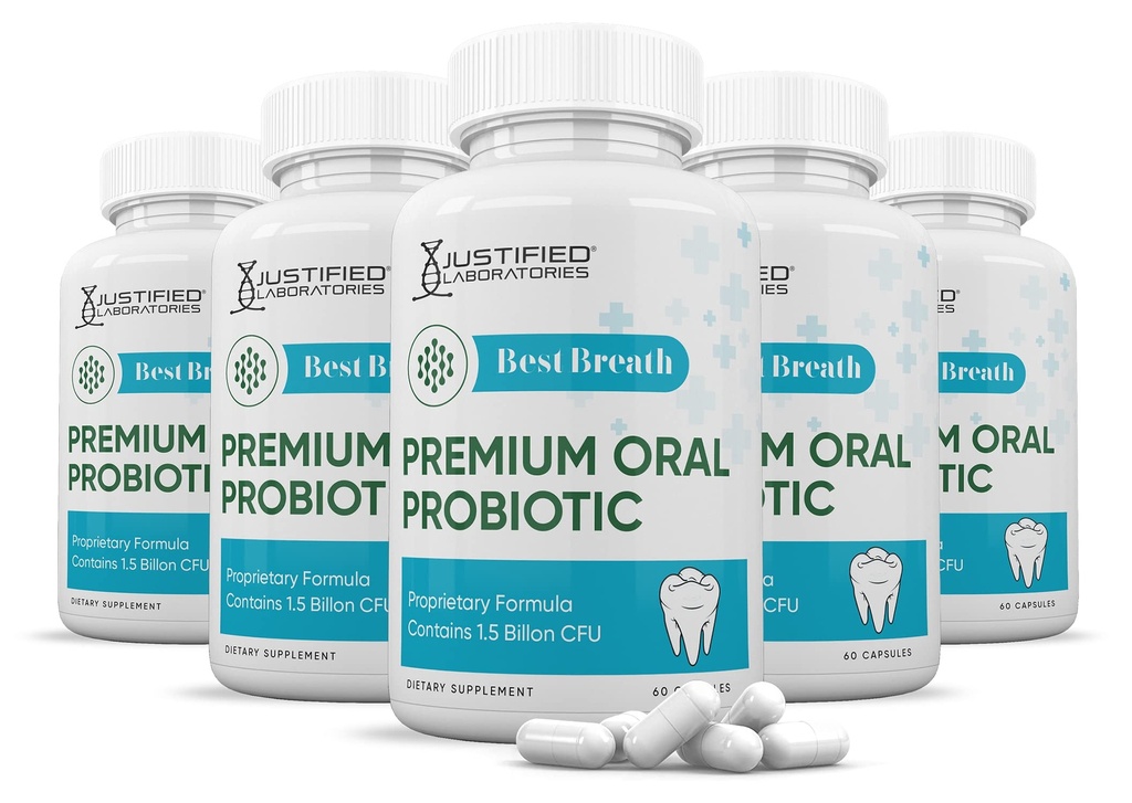 Laboratoires justifiés (5 Pack) Meilleure respiration 1,5 milliard UFC Probiotique Soutien oral 300 Capsules