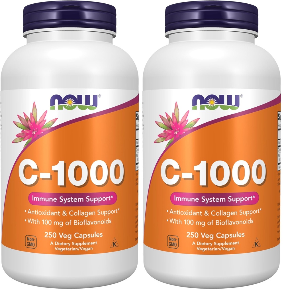 MAINTENANT compléments alimentaires, vitamine C-1 000 avec 100 mg de bioflavonoïdes, protection antioxydante*, 250 gélules, (paquet de 2)