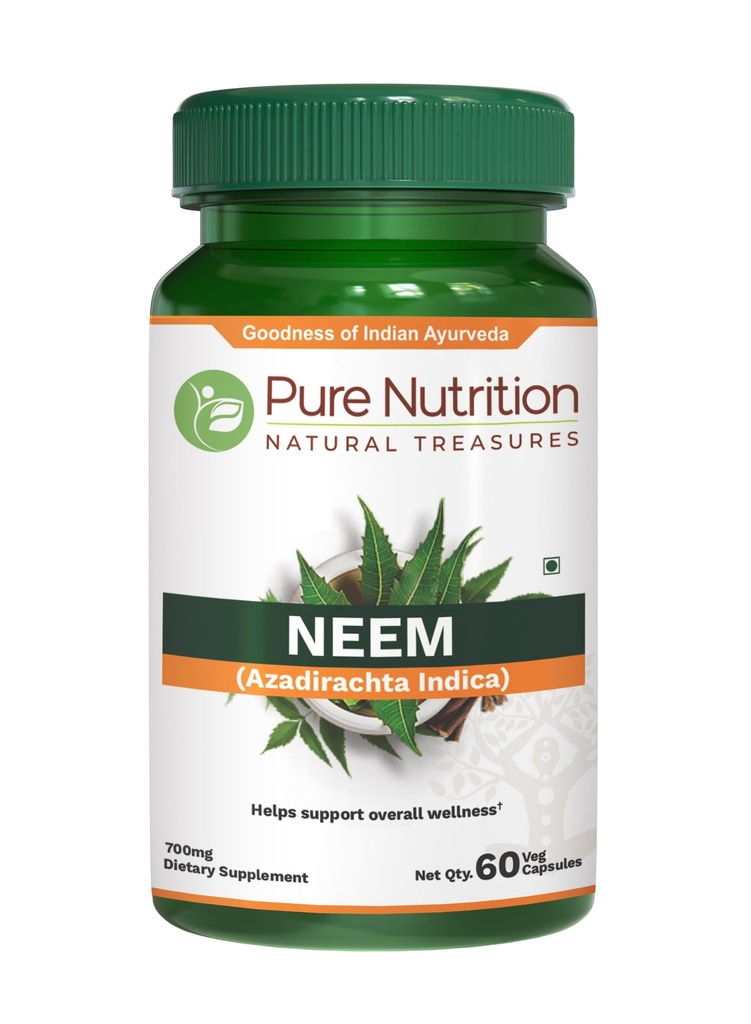 Pure Nutrition Capsules Neem 700mg. (Équivalent à 2600mg Neem Leaf Poudre et Poudre d'écorce) Non OGM.