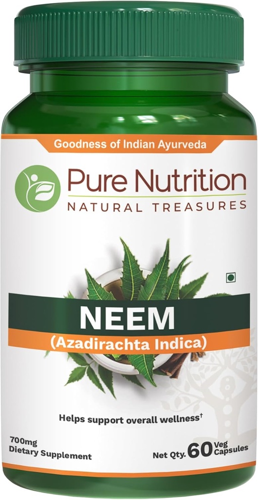 Pure Nutrition Capsules Neem 700mg. (Équivalent à 2600mg Neem Leaf Poudre et Poudre d'écorce) Non OGM.