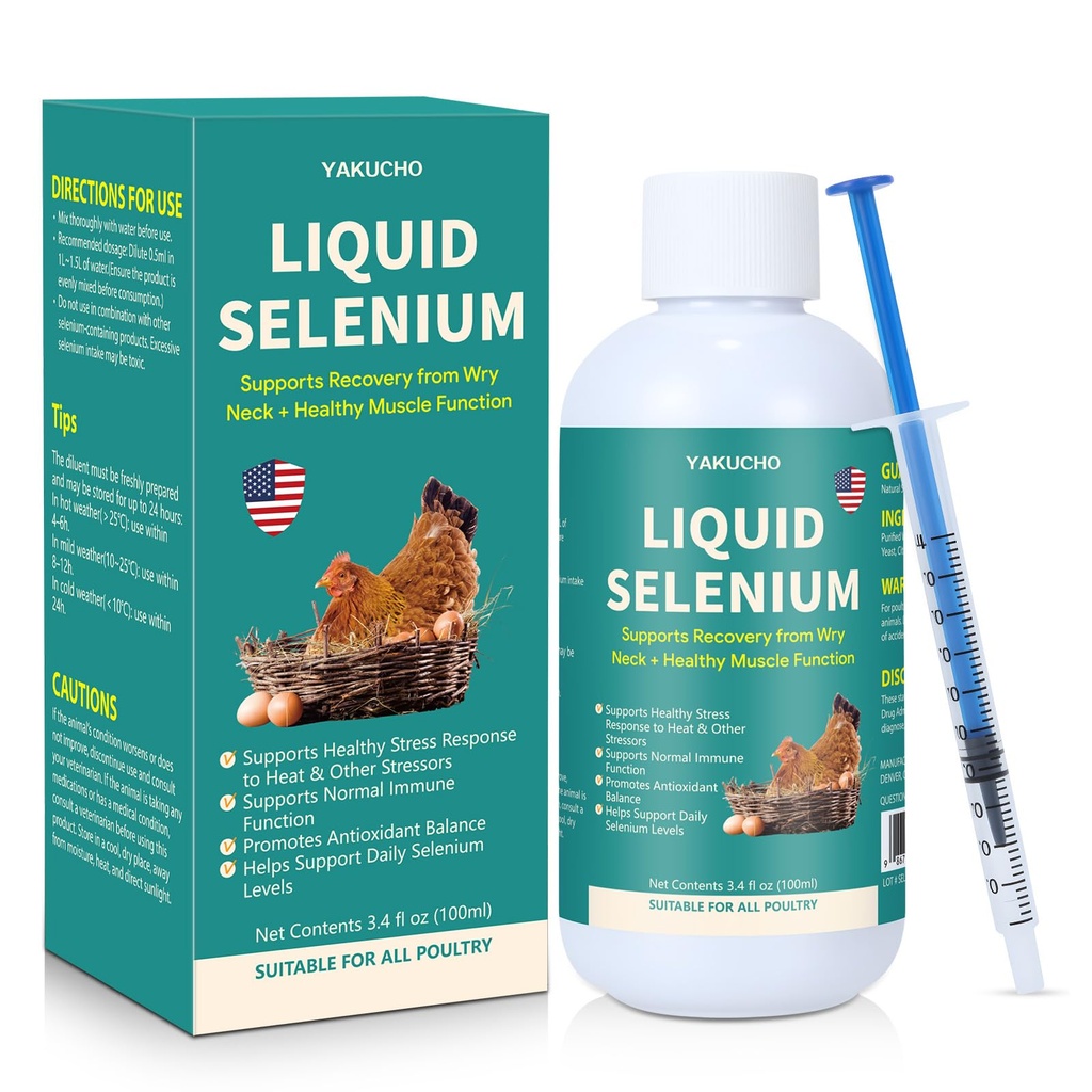 Liquid Selenium for Poultry Supports Muscle Function Stress Response Immune Balance Antioxidant Support Suitable for All Poultry 3.4 fl oz