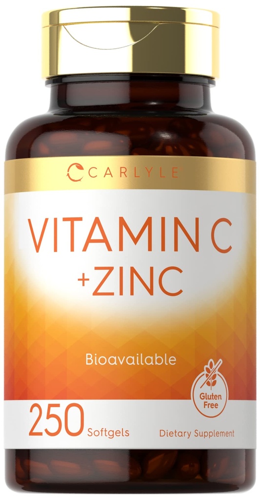 Carlyle Vitamine C avec du zinc 250 Softgels Biodisponibles Acide ascorbique