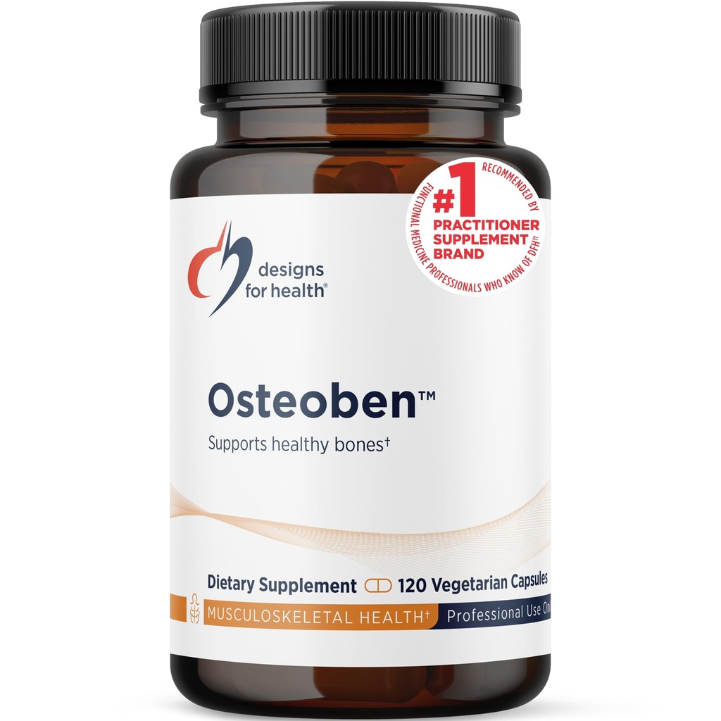 Designs for Health Bone Support Formula - Osteoben with Soy-Free Genistein Complex - Supplément de vitamines non OGM avec vitamine D, K, zinc, calcium + magnésium (120 capsules)