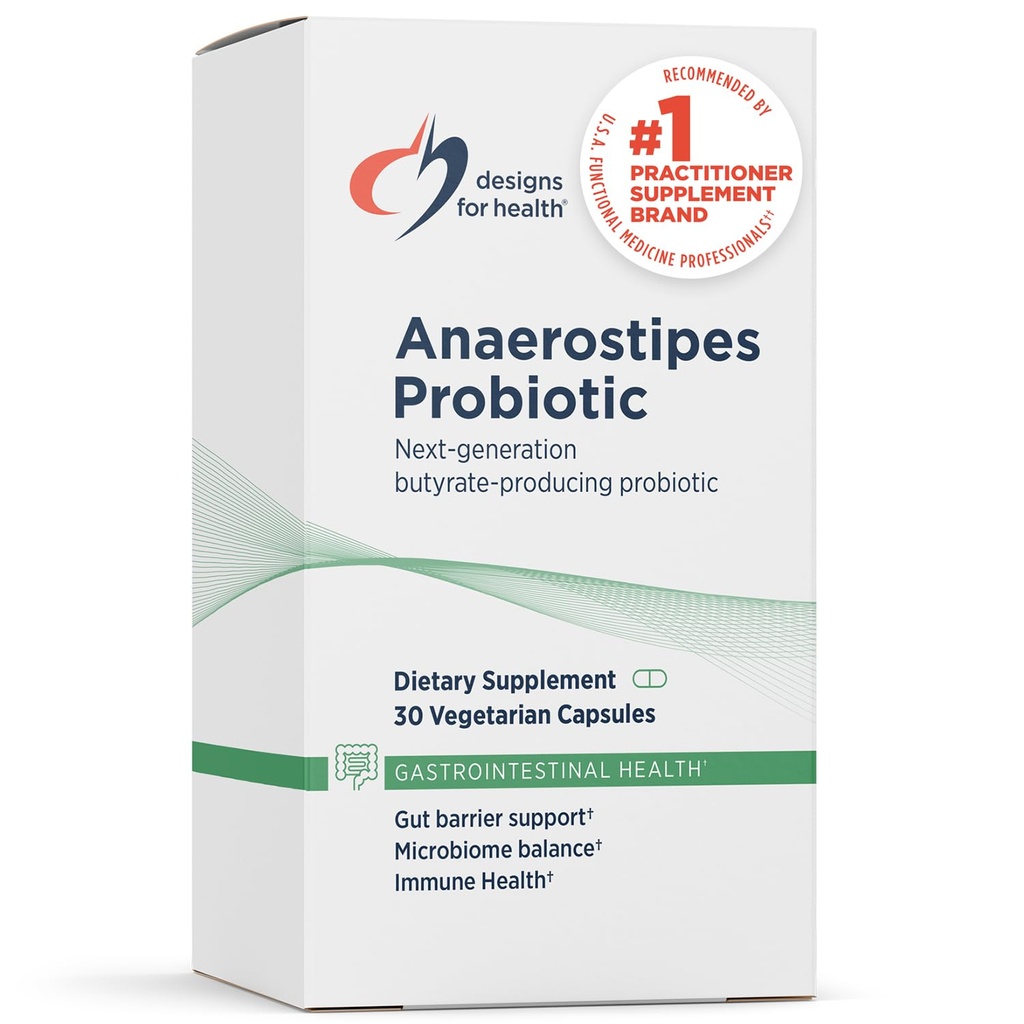 Designs for Health Anaerostipes Probiotic - 1 Billion AFU of Butyrate-Producing Probiotics for Gut Health Support, Microbiome Balance, and Immune Support - Live Probiotics, Gluten Free (30 Capsules)​