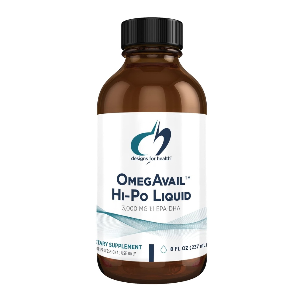 Designs for Health OmegAvail Hi-Po Liquid - High Concentration 1500mg EPA 1500 DHA - Triglycéride Omega 3 Huile de poisson Cœur Santé et Suppléments Cerveau - Saveur de citron naturel (8oz)