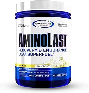 Gaspari Nutrition Aminolast, Recovery and Endurance BCAA Superfuel, 2:1:1 Amino Acid Ratio, Fueled with Electrolytes (30 Servings, Lemon Ice)
