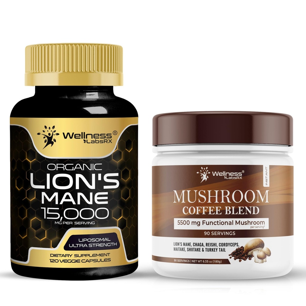 WELLNESS LABSRX Lions Mane Supplément Capsules - Mélange de café de champignons