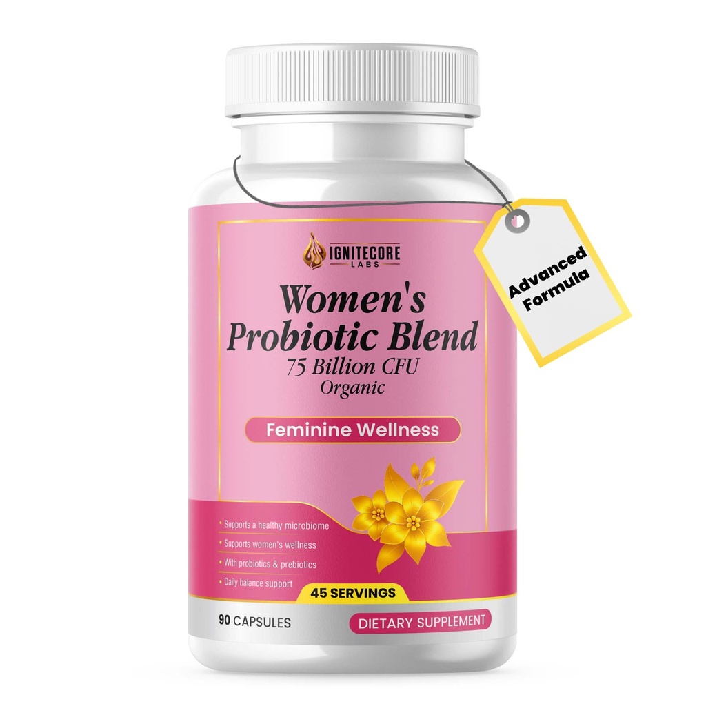 Femmes Probiotique 75 milliards d'UFC – Soutien à l'équilibre de la santé vaginale et du pH – Cranberry, Prebiotics & Organic Blend – Soutien digestif et immunitaire – Non-OGM, sans gluten – 90 capsules (45 portions)