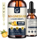 (2 packs) Glycinat de magnésium gouttes liquides de 1000mg Complexe de magnésium liquide avec D3, L-Thea et GABA pour l'énergie, le sommeil, la nervosité et la santé cardiaque, haute absorption, goût d'ananas
