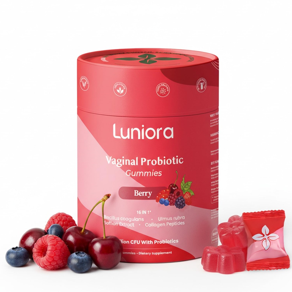 Gommies probiotiques vaginaux 16-en-1 pour les femmes – Gommies d'équilibre féminin Berry avec probiotiques CFU 4.7B, canneberge, fibre prébiotique et collagène – soutien de l'équilibre vaginal et pH – 60 Gommies