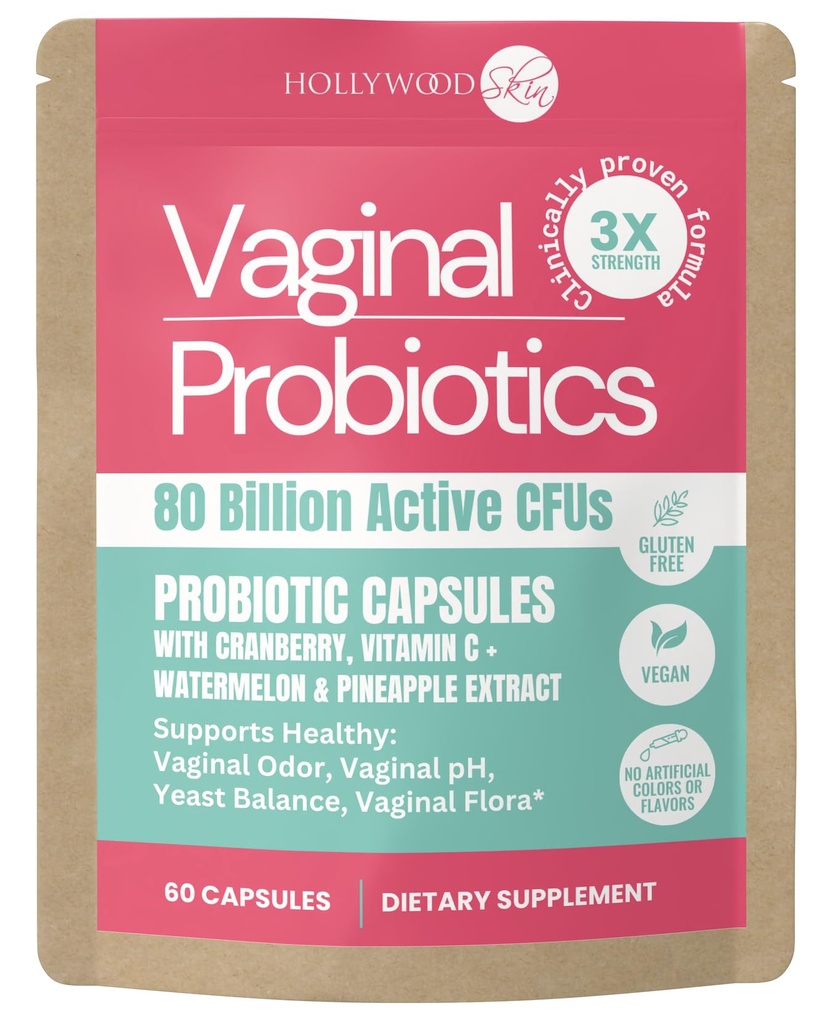 Probiotique vaginal pour les femmes (80 milliards d'UFC) Formule 3X plus forte avec Lactobacillus rhamnosus GR-1, L. reuteri RC-14, Prébiotiques, Vitamine C & D3