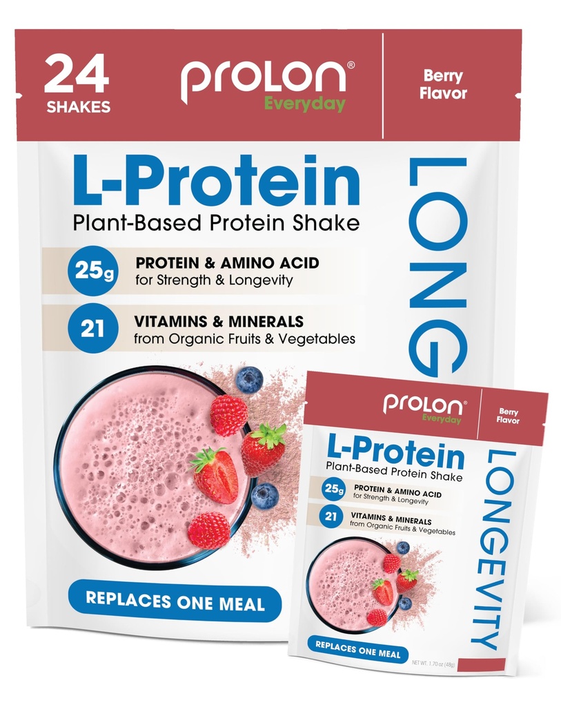Prolon Longévité Poudre de protéines à base de plantes: Réparer et synthétiser les muscles, Vieillissement en santé, Performance accrue: Vitamines, Sans gluten, Acides aminés, Antioxydants: 25g de protéines, 24 paquets