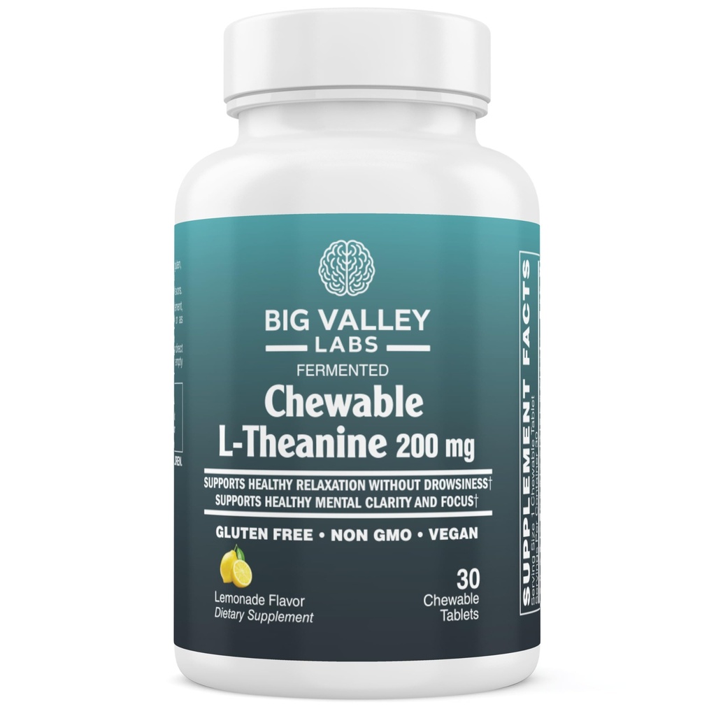 L-Theanine 200 mg Chewable Tablet – AlphaWave® - Lemonade Flavor – Vegan, Non-GMO, Gluten-Free Supplement for Calm, Focus and Brain Function