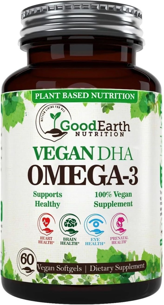 Huile d'algue - Vegan DHA Omega 3 Suppléments d'huile de poisson - Booster de cerveau, supplément et vitamine prénatale - Fournit un cœur en santé et un soutien immunitaire - Supplément d'algues sans Burpless - 60 mini softgels de poisson