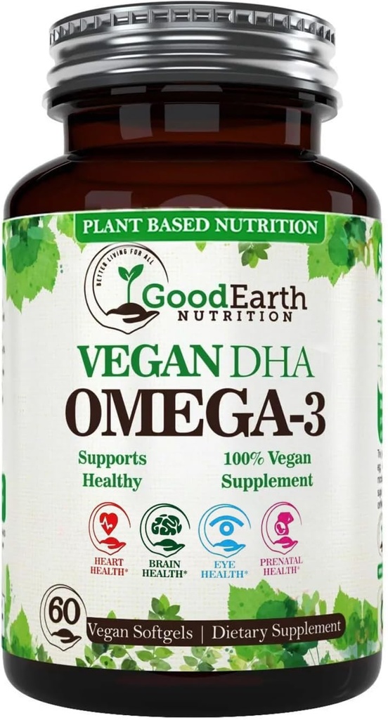 Huile d'algue - Vegan DHA Omega 3 Suppléments d'huile de poisson - Booster de cerveau, supplément et vitamine prénatale - Fournit un cœur en santé et un soutien immunitaire - Supplément d'algues sans Burpless - 60 mini softgels de poisson