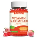 Gommies complexes de vitamine B pour les femmes et les hommes - Vitamine B12, B1, B2, B3, B5, B6, B7 et B9 - B Complexe avec vitamine C et choline - Soutien énergétique et immunitaire* - Vegan, sans sucre, parfum de pêche - 60 Gommies